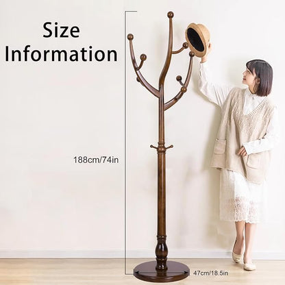 Wooden Coat Rack Freestanding, Hall Tree Hanger With Resin Hooks, Adjustable Heavy Duty Coat Rack for Hanging Clothes Bags Hats in Living Room Bedroom (coat rack, Tree Hook)