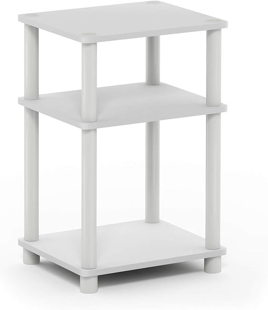 Furinno JUST Side Table, 3-Tier End Table, Open Shelves Night Stand, Bedside Table, Toolless Assembly, for Living Room, Bedroom, Bathroom, White(Espresso)