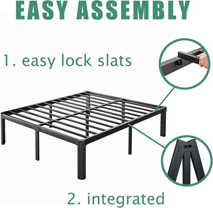 14 Inch High Platform Metal Queen Size Bed Frame, Queen Bed Frame no Box Spring Needed, Easy Assembly, Heavy Duty, Noise Free, Black