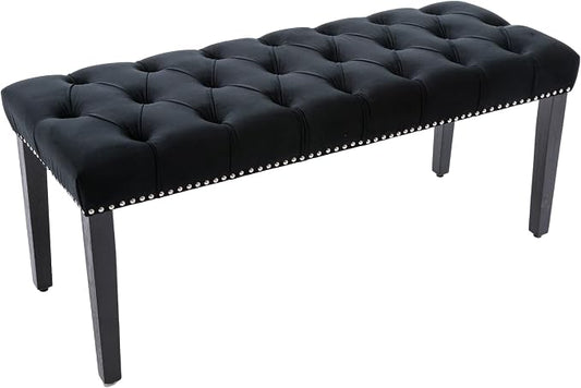KCC Button-Tufted Ottoman Bench, Upholstered Bedroom Benches Velvet Footrest Stool Accent Bench for Entryway Dining Room Living Room Bedroom End of Bed, Black