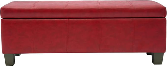 51 Inch Storage Ottoman, Storage Bench with Safety Hinge, Upholstered Synthetic Leather Ottoman Bench for Bedroom, Living Room, Entryway, Hallway, Foot Rest, Support 500lbs