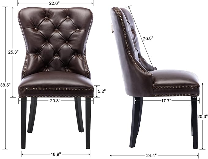 EALSON Modern Dining Chairs Set of 4 Mid Century Leather Dining Room Chairs with Wood Legs Tufted Upholstered Kitchen Side Chairs with Nail Head Trim for Dining Room/Living Room, Coffee with Ring