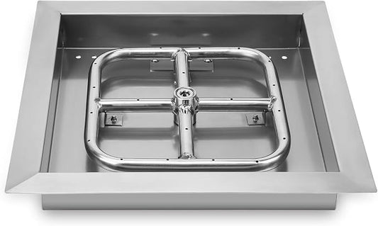 Onlyfire 12 Inch Square Fire Pit Burner Pan with Square Burner Ring – 304 Stainless Steel Drop-in Gas Fire Pit Insert for Natural Gas & Propane, 88,000 BTU, Square Flame Pattern for DIY Fire Table