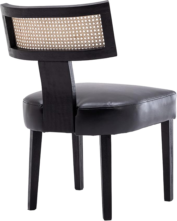 RIVOVA Rattan Dining Chairs Set of 2, Modern PU Leather Upholstered Kitchen Chairs, Wooden Dining Room Chair Farmhouse Dinner Chair with Black Wood Frame, Black
