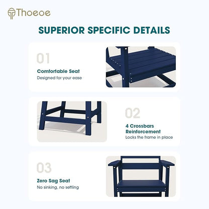 THOEOE 5 Piece Outdoor Dining Set, Patio Dining Table and 4 Chairs, All-Aluminum Frame, All-Weather HDPE Outdoor Furniture with Umbrella Hole for Garden, Lawn, Poolside, Navy Blue