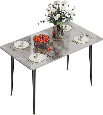 Wisfor Sintered Stone Dining Table: 47.2x27.5 Inch Grey Kitchen Table with Metal Legs - 6-Seat Breakfast Table for Dining Room, Restaurant (No Chairs)