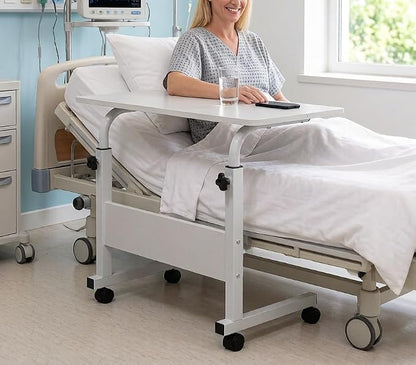 Standing Desk - Side Table Adjustable Height, Portable Laptop Cart, C-Shaped Bed Couch end Tables with Edge Stopper - Wheels for Living Room Bedroom Walking Pad Treadmill 31.5Inch White