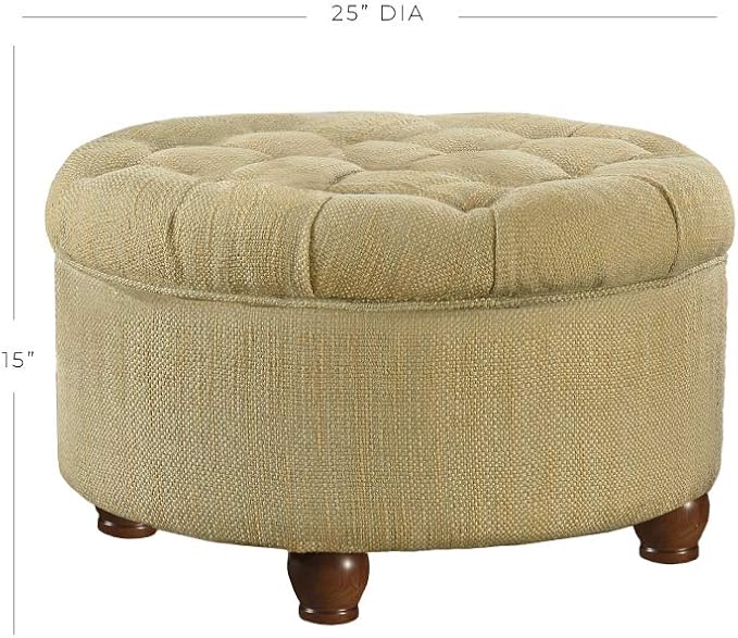 HomePop 25" Button Tufted Round Storage Ottoman - Tan & Cream Tweed