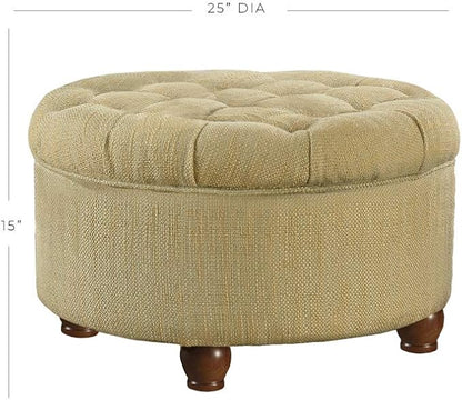 HomePop 25" Button Tufted Round Storage Ottoman - Tan & Cream Tweed