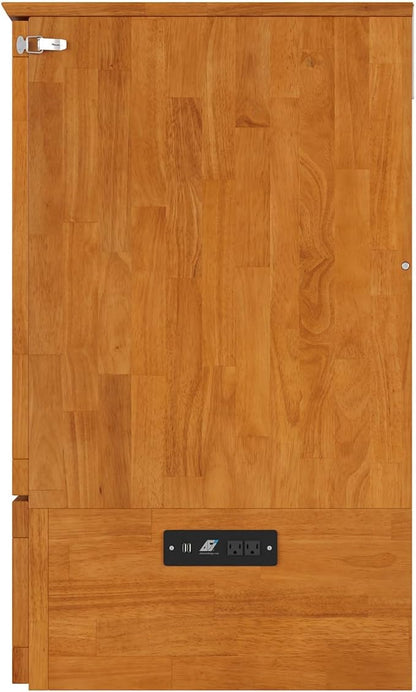 AFI Hamilton Queen Murphy Bed Chest with Mattress, Storage, and Built-in Charger in Light Toffee