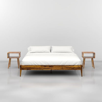 Bme Dinkee King Bed Frame Wood 15 Inch - Solid Wood Platform Bed Frame - Japanese Joinery Bed - Modern & Minimalist Style - Wood Slat Support - Easy Assembly - No Box Spring Needed - Caramel