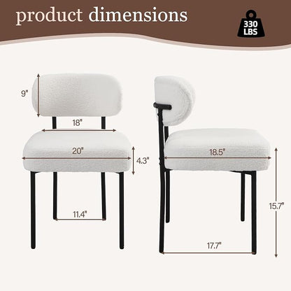Dining Chairs, White Boucle, 6 Pack | Kitchen Dining Room, Curved Backrest, Comfortable Upholstered, Mid Century Modern