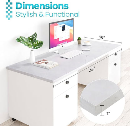 Kaboon 48x26 inches Tabletop, Solid One-Piece Desktop for Sit Stand Desk, Double Desks, L Desk DIY,Wood Countertop Home or Commercial Use,1 inch Thick, White Rock, 26" D x 48" W