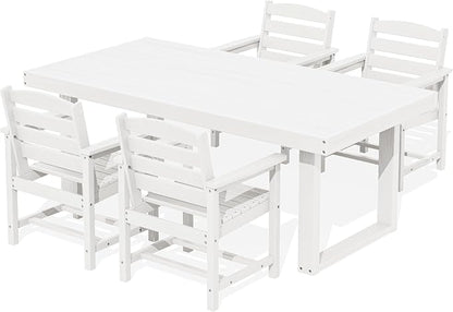 SERWALL HDPE Outdoor Dining Set for 4, 67'' Patio Table and Chairs Set | with Armchair Seat