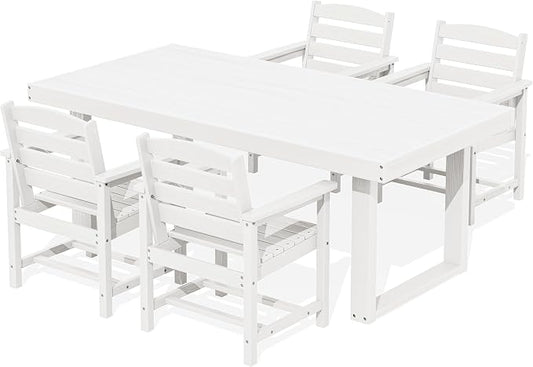 SERWALL HDPE Outdoor Dining Set for 4, 67'' Patio Table and Chairs Set | with Armchair Seat