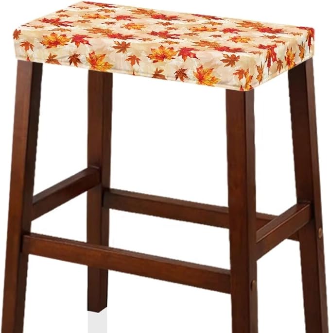 Bar Stools Covers Set of 2 Maple Leaf Fall Vanity Chair Cover Stretch Bar Stool Chair Covers Thanksgiving Decor Rectangular Washable Saddle Bar Stool Slipcover Orange