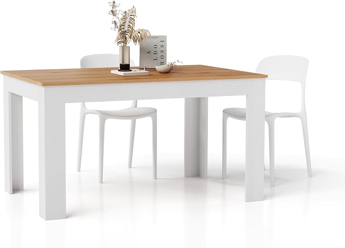 Mobili Fiver, Easy, Extendable Dining Table, 55.1(86.6) x35.4 in, Rustic Oak and Ashwood White, Made in Italy