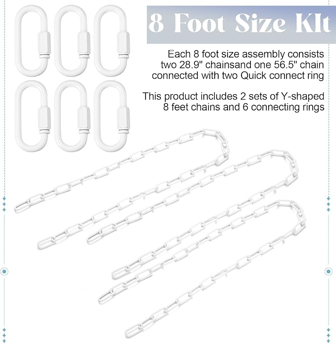 Heavy Duty Porch Swing Hanging Chain Kit (2 Pack) 1500 Lbs Capacity, up to 8 ft Length- Rustproof Zinc-Plated, 6 Quick Links & 2 Y-Chain Assemblies(White,Better Rust Protection)