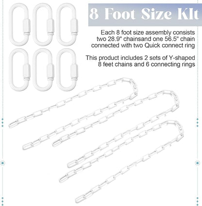 Heavy Duty Porch Swing Hanging Chain Kit (2 Pack) 1500 Lbs Capacity, up to 8 ft Length- Rustproof Zinc-Plated, 6 Quick Links & 2 Y-Chain Assemblies(White,Better Rust Protection)