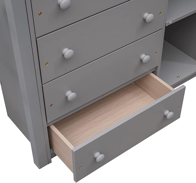 Merax Twin Over Full Bunk Bed with 6 Drawers and 3 Flexible Shelves, Wooden Bunk Bedframe with Storage and Movable Lower Bed, No Box Spring Needed