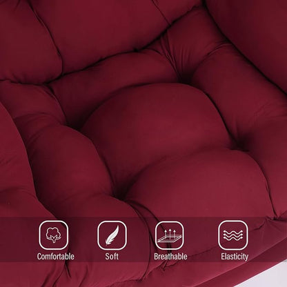 Welnow Lazy Chair for Living Room, Modern Reading Accent Chair with Armrests and a Side Pocket, Leisure Upholstered Lazy Sofa for Small Space, Bedroom, Dorm, Burgundy