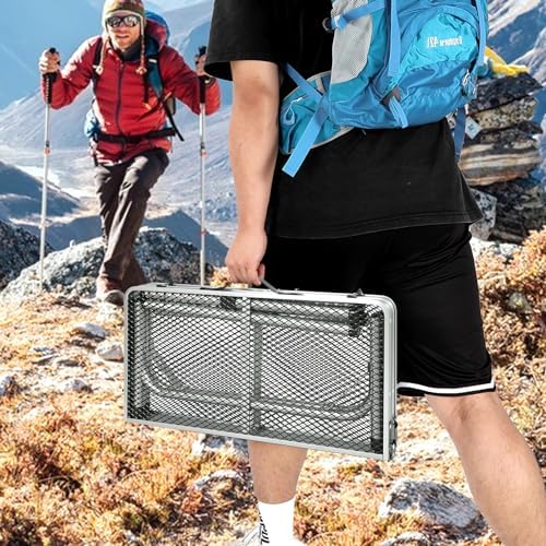 REDCAMP 24" Square Folding Grill Table for Outside, Lightweight Portable Metal Aluminum Outdoor Grill Table with Adjustable Height Legs, Great for Camping Picnic Cooking BBQ, Silver 2ft