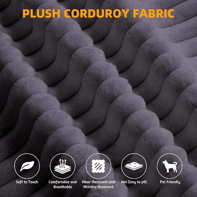 78.7" Futon Sofa Bed, 2-in-1 Foldable Sleeper Sofa, Convertible Sofa Bed with Pillows, Corduroy Couch with Multi Functional Blanket Upholstered Boneless Couches for Living Room, Dark Gray