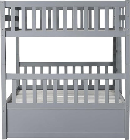 Harper & Bright Designs Convertible Wood Full-Over-Full Bunk Bed with Trundle and Ladder - Can Be Divided Into Two Platform Beds, Grey