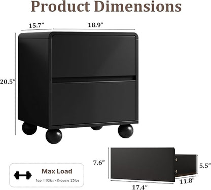 MAISONARIA Mid-Century 3-Piece Dresser Bedroom Set, 6 Drawer Dresser & 2 Drawer Nightstands with Curved Profile Design & Handle Free, Wood Chest of Drawers for Bedroom, Living Room, Hallway, Black