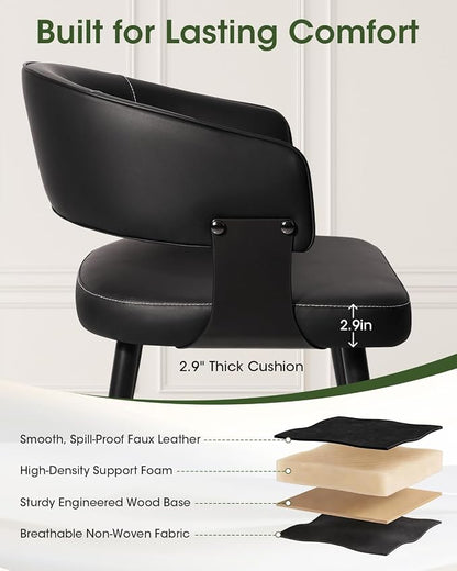 Dining Chairs Set of 4, Modern Upholstered PU Leather Kitchen & Dining Room Chairs with Curved Open Back Metal Legs, Kitchen Chairs for Dining Room Restaurant (Black, Set of 4)