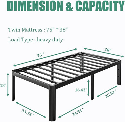 18 Inch High Twin Bed Frame No Box Spring Needed, Platform Metal Bed Frame Twin, Heavy Duty, Noise Free, Easy Assembly, Black