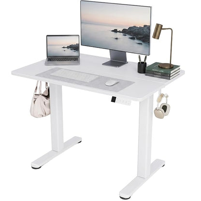 Claiks Electric Standing Desk, 40 x 24 Inch Height Adjustable Sit Stand Desk for Home Office, Computer Desk with Memory Presets, Cable Management & Headphone Hooks, 156 lbs Capacity, White