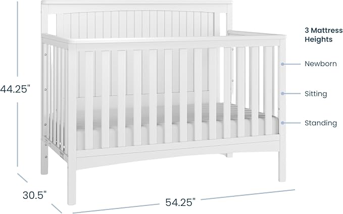 Child Craft Scout 4-in-1 Convertible Crib, Baby Crib Converts to Day Bed, Toddler Bed and Full Size Bed, 3 Adjustable Mattress Positions, Non-Toxic, Baby Safe Finish (Matte White)