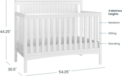 Child Craft Scout 4-in-1 Convertible Crib, Baby Crib Converts to Day Bed, Toddler Bed and Full Size Bed, 3 Adjustable Mattress Positions, Non-Toxic, Baby Safe Finish (Matte White)