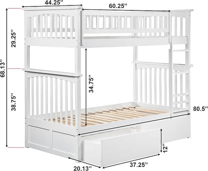 AFI, Columbia Twin Over Twin Ladder Bunk Bed with Storage Drawers, White