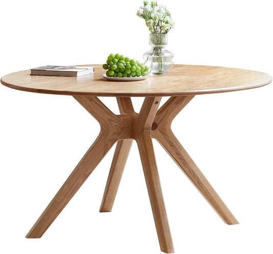 YESWOOD 47.2’’ Solid Wood Round Dining Table for 4, Oak Kitchen Table with Intersecting Pedestal Base, Farmhouse Circle Dinner Table for Dining Room, Living Room, Office, Natural (Oak 1.2m, Natural)