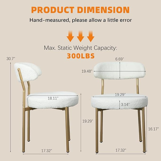 SoarFlash Dining Chairs, Beige Boucle Dining Chairs Set of 6, Kitchen Dining Room Chairs Curved Backrest Upholstered Mid Century Chair with Golden Metal Legs