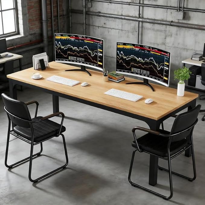 Practical Computer Desk,Rectangle Conference Table,Executive Desk(Only Table) (Walnut + MDF+Iron)