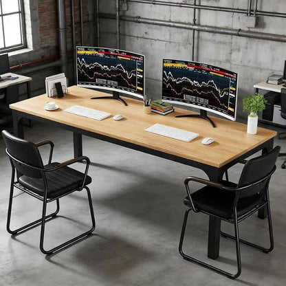 Practical Computer Desk,Rectangle Conference Table,Executive Desk(Only Table) (Walnut + MDF+Iron)