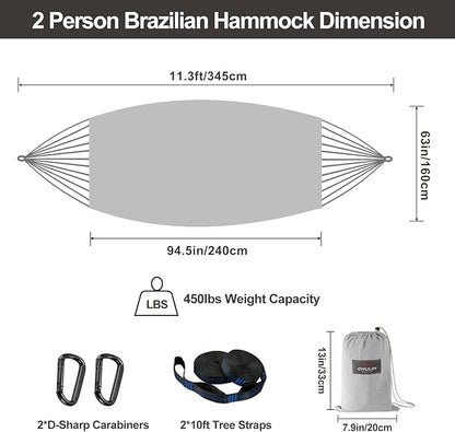 CHULIM Brazilian Double Hammock with Tree Straps,Extra Large 94x63IN,2 Persons Hammock for Backyard Patio Outdoor and Indoor,450lbs Weight Capacity,Soft Woven Cotton Fabric - Light Grey