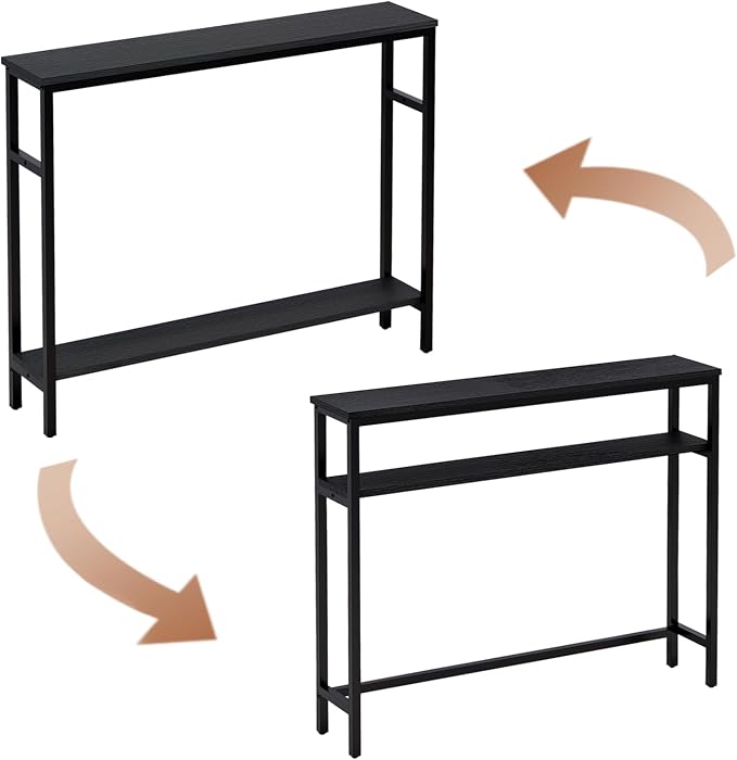 Timberer Narrow Console Table, 39.4” Sofa Table with Adjustable Shelf, 2-Tier Long Skinny Table for Hallway, Entryway, Living Room, Foyer, Black