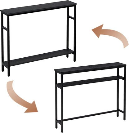 Timberer Narrow Console Table, 39.4” Sofa Table with Adjustable Shelf, 2-Tier Long Skinny Table for Hallway, Entryway, Living Room, Foyer, Black