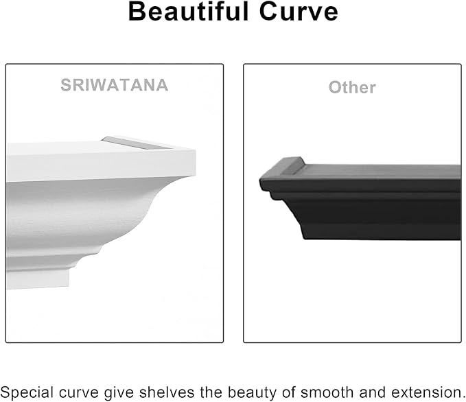 SRIWATANA White Floating Shelves, 24 Inch Solid Wood Storage Wall Shelves Set of 4 Display Ledge Shelves Decor for Bedroom, Living Room, Bathroom, Kitchen