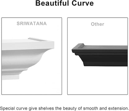 SRIWATANA White Floating Shelves, 24 Inch Solid Wood Storage Wall Shelves Set of 4 Display Ledge Shelves Decor for Bedroom, Living Room, Bathroom, Kitchen