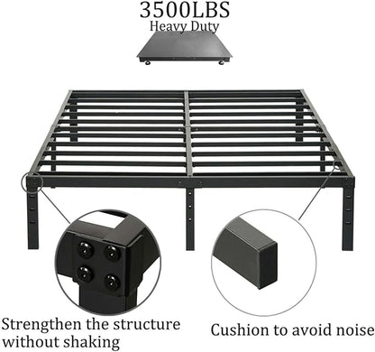 Wulanos Queen Size Bed Frame with Steel Slats Support, Sturdy and Durable, No Box Spring Needed, 16 Inch High 3500lbs Heavy Duty Metal Platform Frames with Storage, Noise-Free, Black