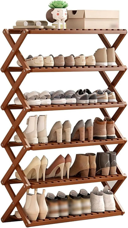 Bamboo Multilayer Foldable Tall Shoe Rack Boots Organizer Storage Sturdy Narrow Shoe Shelf for Entryway, Closet, Porch, Dorm, Living Room, Bedroom