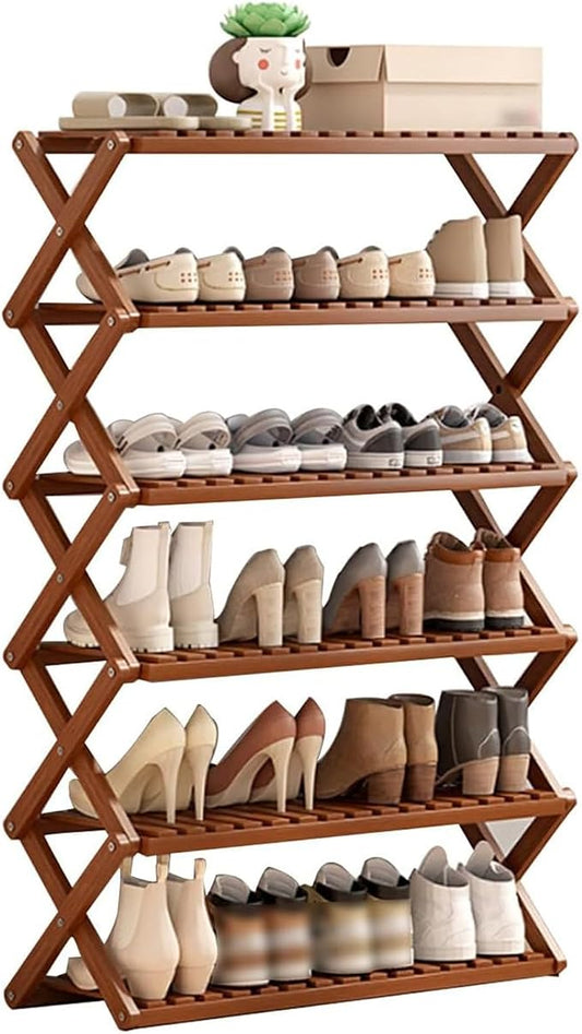Bamboo Multilayer Foldable Tall Shoe Rack Boots Organizer Storage Sturdy Narrow Shoe Shelf for Entryway, Closet, Porch, Dorm, Living Room, Bedroom