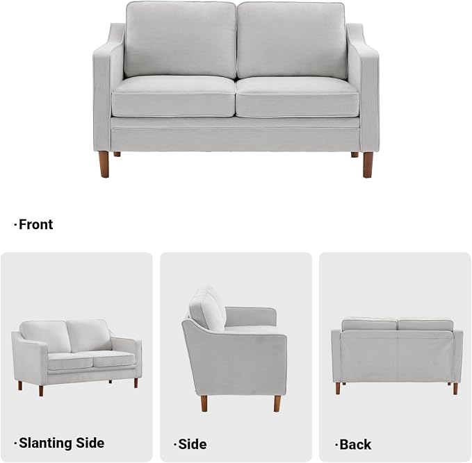 Kingfun 60" Chenille Sofa, Loveseat Couch, Mid Century Modern Love Seat Couches with Solid Wood Frame for Living Room Bedroom