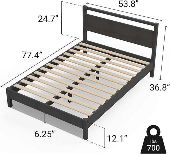 LIFEMENT Signature Wood Platform Bed Frame with Headboard, Essential, Noise Free, Under Bed Storage, No Box Spring Needed, Easy Assembly (Black, Full)