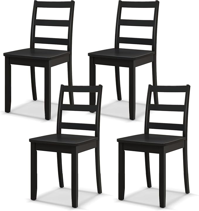 NAFORT Black Dining Chairs Set of 4, Wooden Armless Kitchen Chair with Solid Rubber Wood Legs, Non-Slip Foot Pads, Max Load 400 Lbs, Farmhouse Seat High Ladder Back Dining Room Chairs